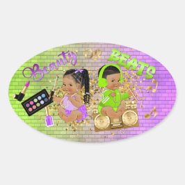 Adesivo Oval Beleza ou Batidas Verde Roxo Dourado Revelação de 