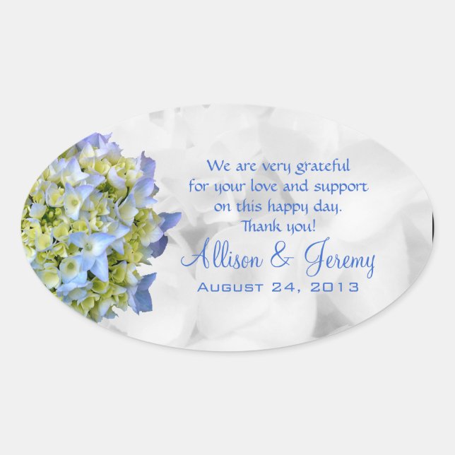 Adesivo Oval Bella Blue Wedding Hydrangea Oval Favor Labels (Frente)