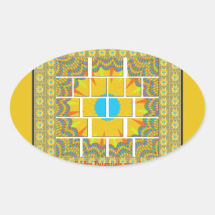 Adesivo Oval Belo ouro amarelo incrível design gráfico