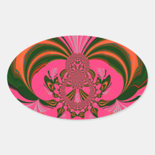Adesivo Oval Belo Ouro Vermelho Rosa Quente Africano Verde