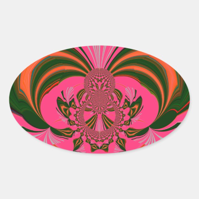 Adesivo Oval Belo Ouro Vermelho Rosa Quente Africano Verde (Frente)