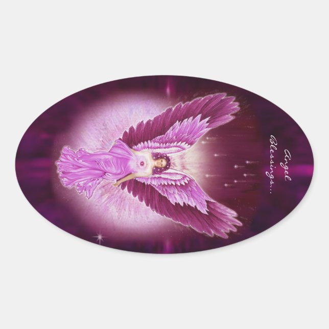 Adesivo Oval Bênçãos de Anjo de Apphire Rosa (Frente)