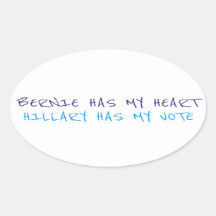 Adesivo Oval Bernie Tem O Meu Coração, Hillary Tem O Meu Voto D