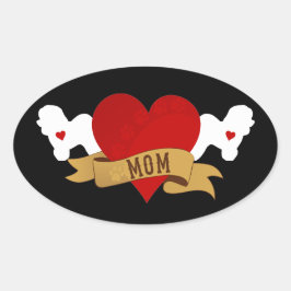 Adesivo Oval Bichon Frise Mãe [estilo de tatuagem]