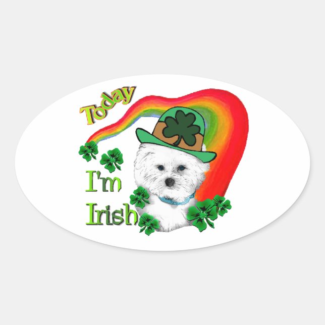 Adesivo Oval Bichon Frise St Patricks (Frente)