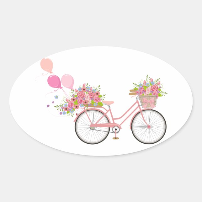 Adesivo Oval Bicicleta Rosa Whimsical (Frente)