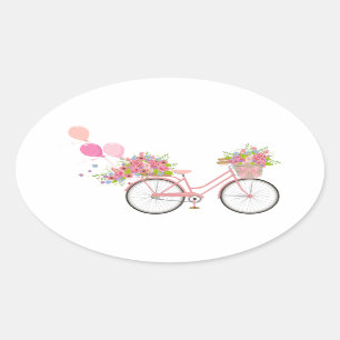 Adesivo Oval Bicicleta Rosa Whimsical