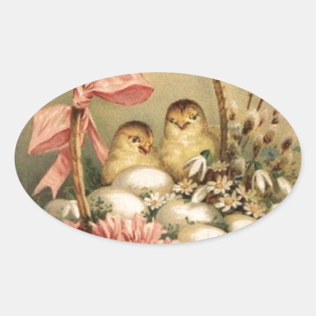 ADESIVO OVAL BILHETE ELEGANTE, GALINHAS, FLORES E OVOS LESTE (Frente)