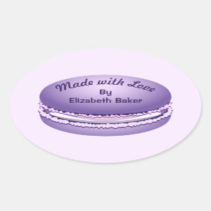 Adesivo Oval Biscoito roxo de Macaron do pop art personalizado