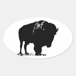 Adesivo Oval Bison Buffalo, Pop de Arte Negra