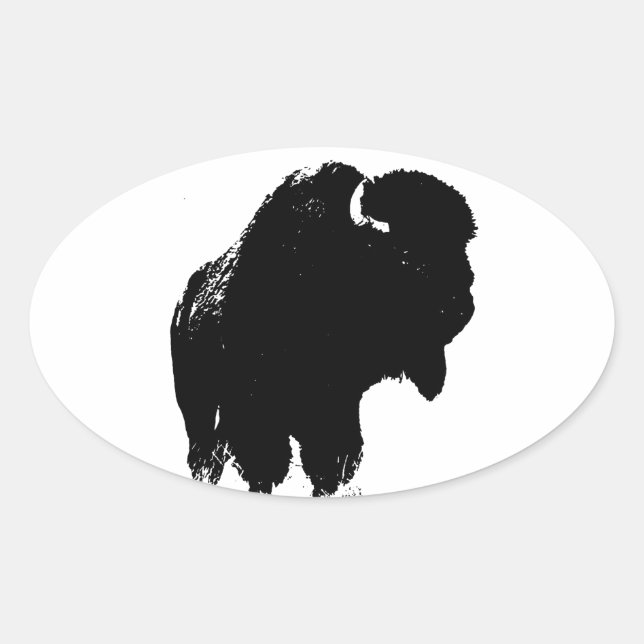 Adesivo Oval Bison Buffalo, Pop de Arte Negra (Frente)