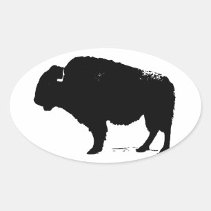 Adesivo Oval Bison de Búfalo de Pop Preto e Branco