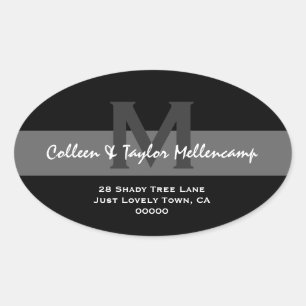 Adesivo Oval Black and White Modern Wedding Address L001