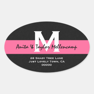 Adesivo Oval Black and White Modern Wedding Address L204