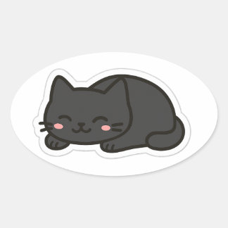 Adesivo Oval Black Cat PNG Sticker – Cute Kawaii Cat Loaf