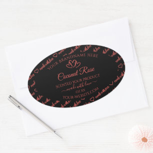 Adesivo Oval Black Coral Red Word Cloud Product Labels Hearts