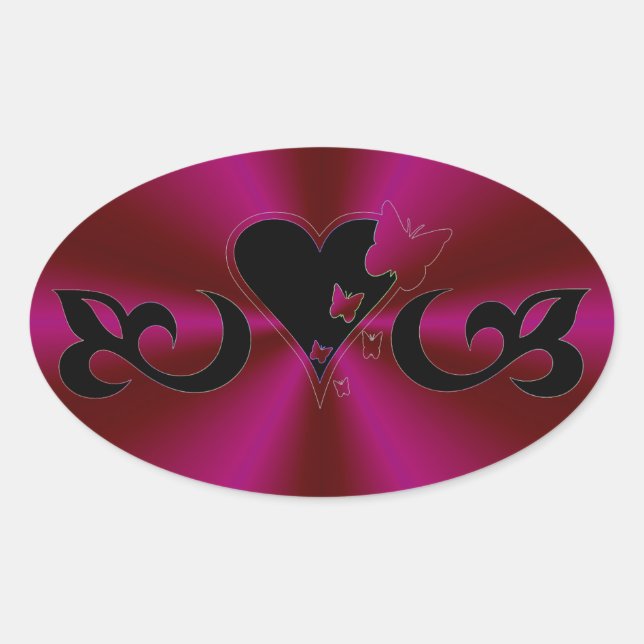 Adesivo Oval Black Lily Heart and Butterfly no Rainbow (Frente)