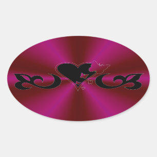 Adesivo Oval Black Lily Heart and Butterfly no Rainbow