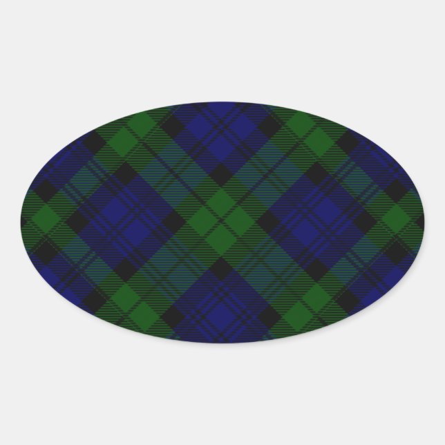 Adesivo Oval Black Watch Tartan Blue Green Xadrez (Frente)