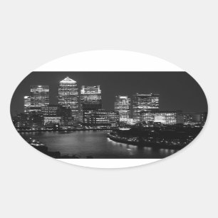 Adesivo Oval Black White City Night UK Viagem