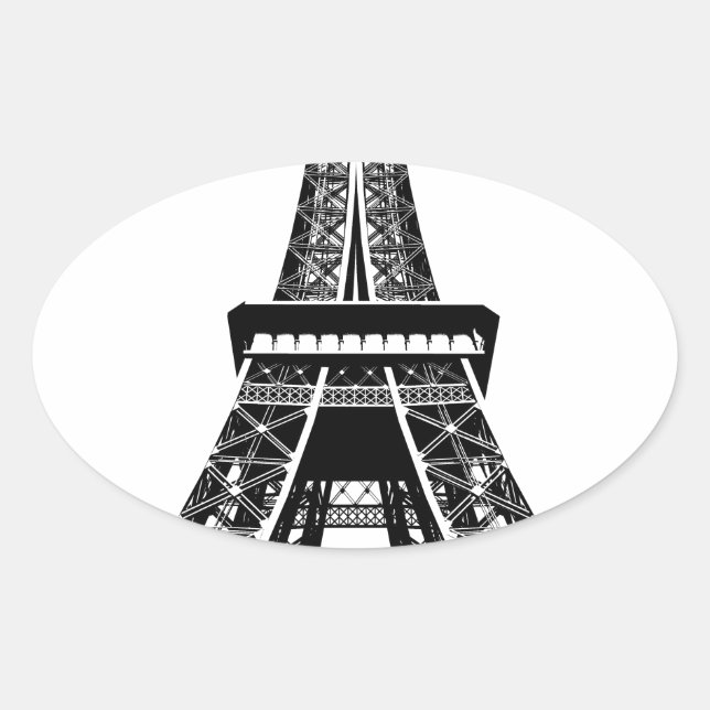 Adesivo Oval Black White Eiffel Tower Paris França Art Trabalho (Frente)