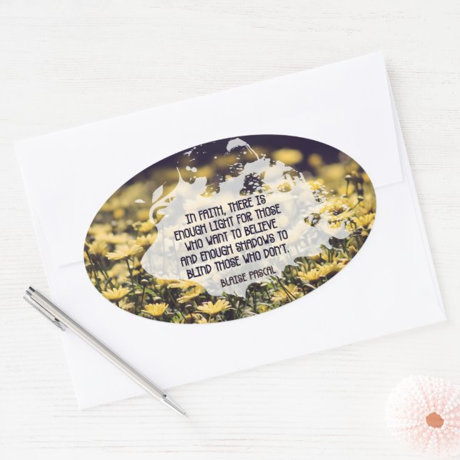 Adesivo Oval Blaise Pascal Inspirational Citação "Na fé" (Envelope)