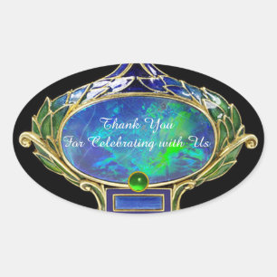 Adesivo Oval BLUE GREEN OPAL, ART NOUVEAU DOURADO JEWEL Obrigad