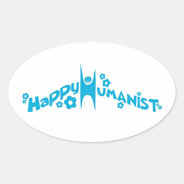 Adesivo Oval Blue Groovy Happy Humanist (Frente)