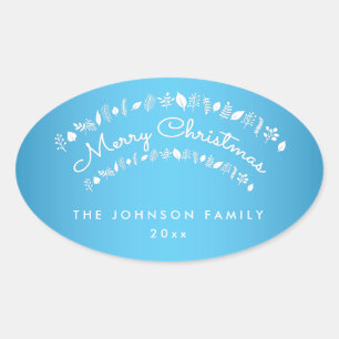 Adesivo Oval Blue Merry Christmas Oval Stickers