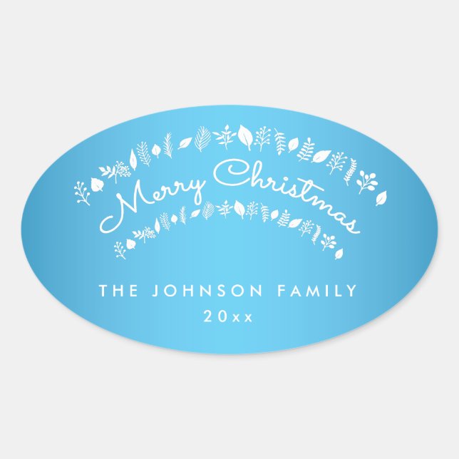 Adesivo Oval Blue Merry Christmas Oval Stickers (Frente)