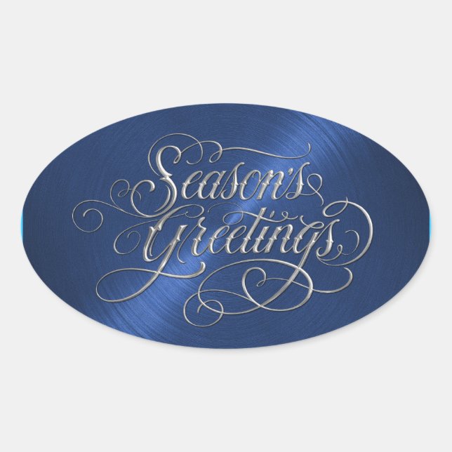 Adesivo Oval Blue Season's Greeting Silver Sticker (Frente)