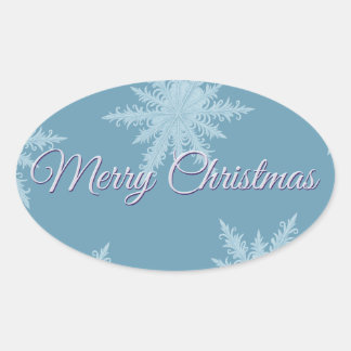 Adesivo Oval Blue Snowflake Christmas 