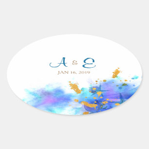 Adesivo Oval Blue Watercolor Dolphin Wedphin Oval Sticker