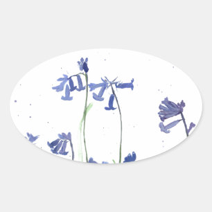 Adesivo Oval Bluebeldes aquarela flores azuis natureza rústica