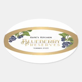 Adesivo Oval Blueberry Preserva Jelly Label Vintage
