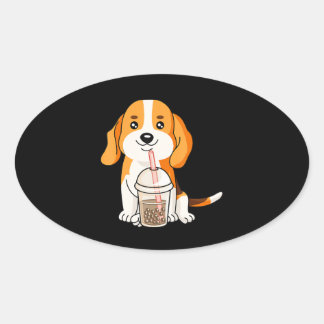 Adesivo Oval Boba Tea Kawaii Japonês Anime Beagle Lover Gift