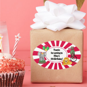 Adesivo Oval Bold Elephant Lion Bear Balões Circo Obrigado