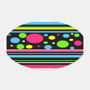 Adesivo Oval Bolinhas Colorida Níon Stripes  Cor-de-rosa Limão