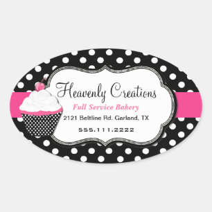 Adesivo Oval Bolinhas de na moda e Cupcake