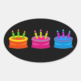 Adesivo Oval Bolo Colorido de Aniversário