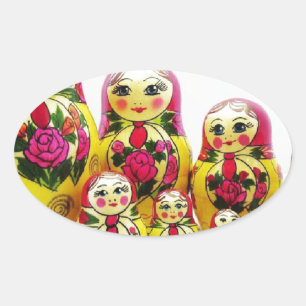 Adesivo Oval Bonecas de Matryoshka