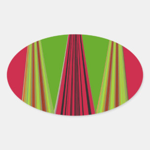Adesivo Oval Bonita design de arte fractal verde-amarela vermel