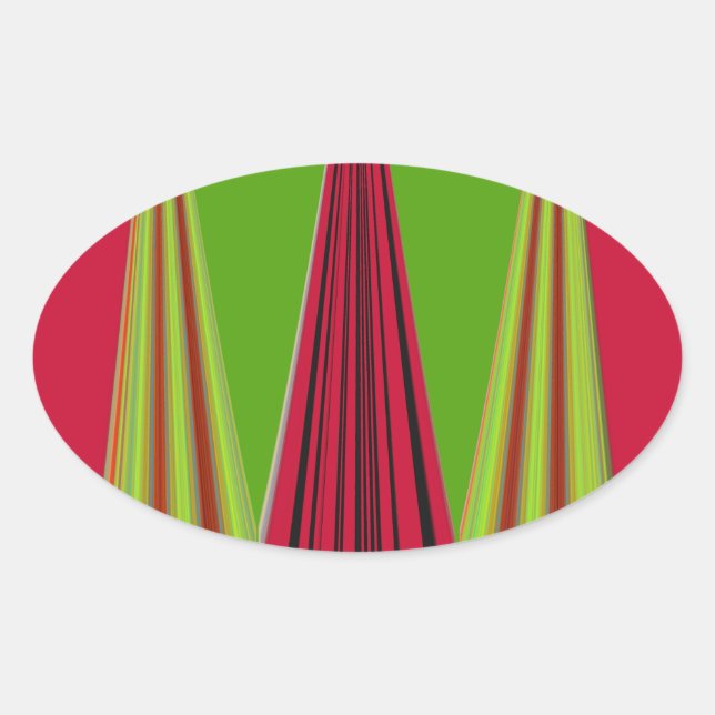 Adesivo Oval Bonita design de arte fractal verde-amarela vermel (Frente)