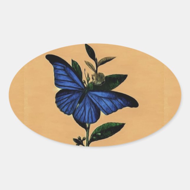 Adesivo Oval Borboleta Azul (Frente)