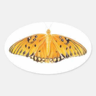 Adesivo Oval Borboleta Fritillary do Golfo Laranja em Aquarela
