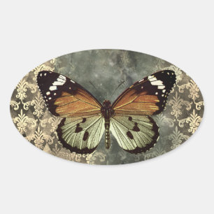 Adesivo Oval Borboleta Gótica Laranja e Verde