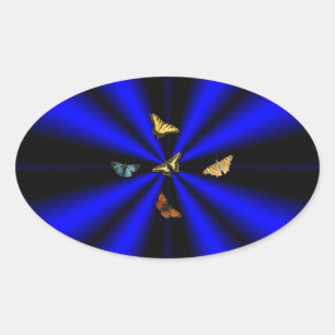 Adesivo Oval Borboleta no arco-íris preto e azul