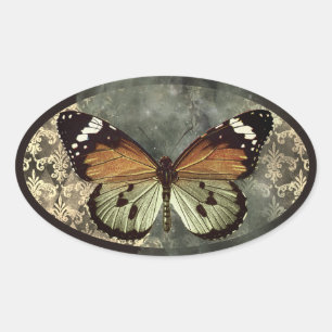 Adesivo Oval Borboleta Vintage Gótica