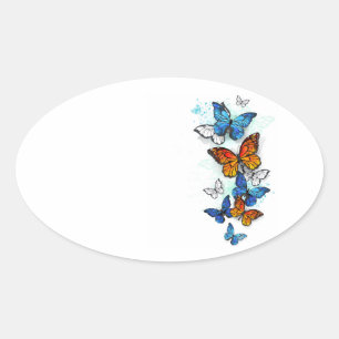 Adesivo Oval Borboletas voadoras Morpho e Monarca