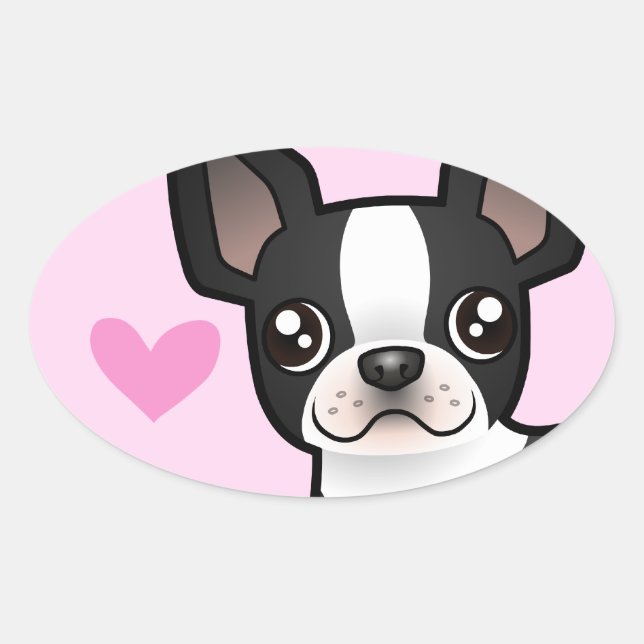 Adesivo Oval Boston Terrier Love (Frente)